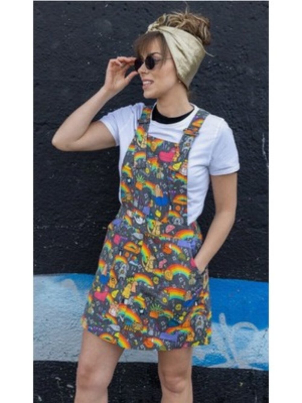 Run & Fly Overall Pinafore Dress Womens UK 20 Positivity Rainbow Animal Print